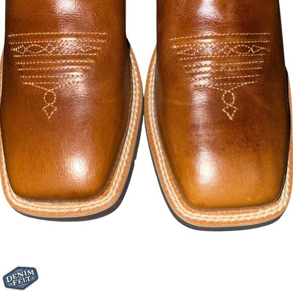 ARIAT Brown/ Cielo Blue UNBRIDLED FULL-GRAIN LEATHER Square Toe COWGIRL BOOTS - Picture 6 of 15